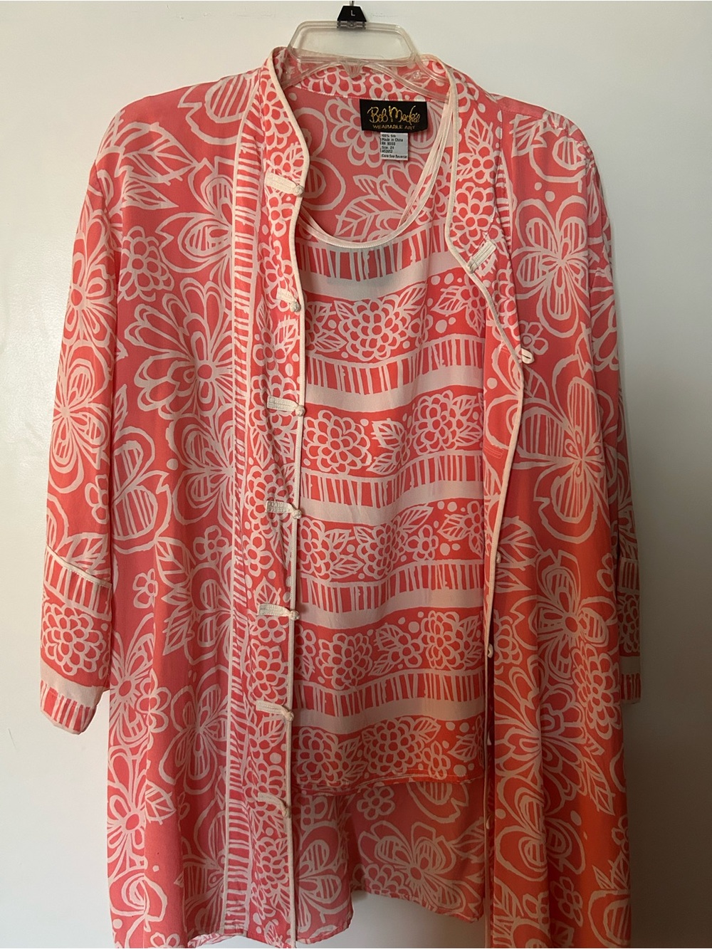 Bob Mackie Coral Pink & White Silk Tunic Set